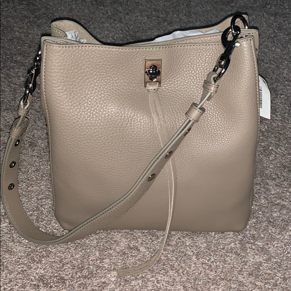 Neutral Taupe Leather Shoulder Bag - Classic Womens Crossbody